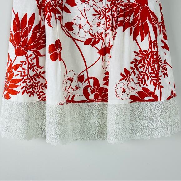 Ann Taylor white orange floral tropical Hawaiian boho lace midi skirt 2P - Picture 3 of 7